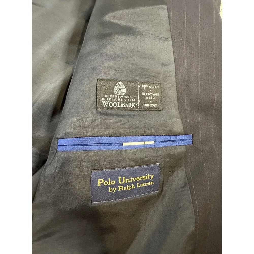 Polo University Club Ralph Lauren Mens 42L Blue Pinstripes Three Button Vintage